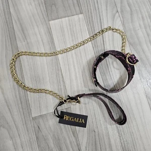 NIB Regalia Faux Leather Purple Snakeskin Bondage Collar with Gold Chain Lead - Picture 1 of 6