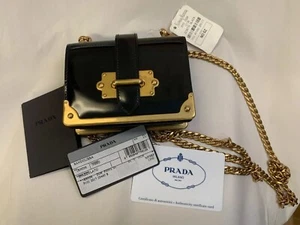 NWT Prada Cahier Micro Spazzolato Patent Leather Black Gold Crossbody MSRP $1350 - Picture 1 of 12