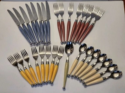 MCM Art Deco Gibson Acero Inoxidable Punta de Bola Cubiertos de Plástico MULTICOLOR LEER Foto 1 de 4