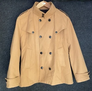 Beigefarbener zweireihiger Wollmischung Mantel Herren 2XL Erbsenmantel, Tam Ware - Bild 1 von 4