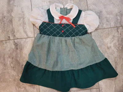 Toddle Time Dress Green & White Gingham Red Accents Toddler Girls Sz 2 Vtg 1980s - Image 1 of 4