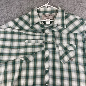 Wrangler WRANCHER Mens 3XL Western GREEN Plaid Pearl Snap Button Down Shirt - Picture 1 of 10