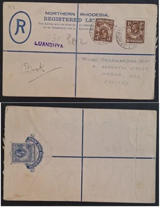 1940 Northern Rhodesia 4d stamped Registd Censor Cover uprated w 2 stamps to UK - Bild 1 von 3