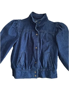 VTG 80s Jean Jeacket Sz S Puff Sleeve Pleats Snap Denim Retro Short NICE! - Picture 1 of 9