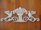 Vintage Cast Iron Garden Wall Plaque Pair of Birds Eating From Fruit Filled Urn