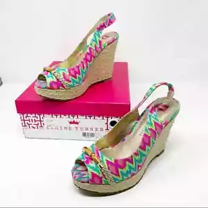 Elaine Turner Harper Batik Print Wedge Sandals 8 - Picture 1 of 8