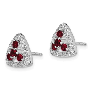 14K White Gold Lab Grown Created Diamond Red Ruby Triangle Studs Gemstone ... - Picture 1 of 6