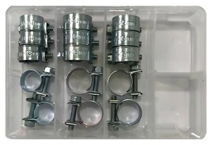 (15) 1/4" 5/16" & 3/8" Solid Band Fuel Injection & Gas Line Hose Clamp Clip Kit - Foto 1 di 12
