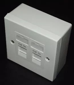 PACK 4x Cat5e UTP RJ45 DOUBLE Socket Face Plate & Backbox Ethernet Data Network - Picture 1 of 5