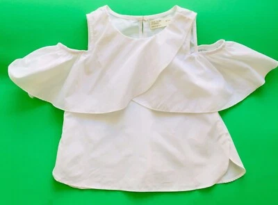 ZARA KIDS Girl White POPLIN TOP Ruffle Round Neck  Size 5 years 110 cm  O1309 - Image 1 of 4