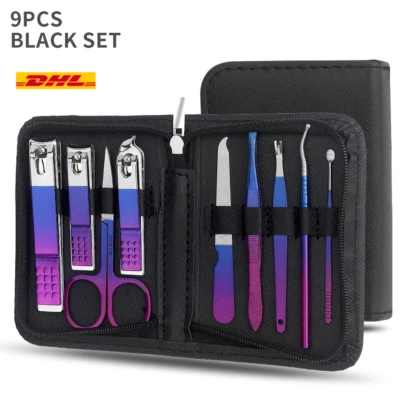 Nagelset Maniküre Pediküre Set 9/18 teilig Nagelschere Nagelzange Pinzette lila - Bild 1 von 4