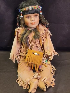 Indianer Porzellan Mädchen Puppe-Stirnband Shirt Hose & Handtasche-14" Markenlos - Bild 1 von 23