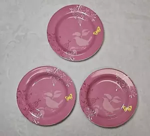 3 Portmeirion Dawn Chorus Pink 7" Tea Side Salad Bread Plate Birds Butterflies - Picture 1 of 5