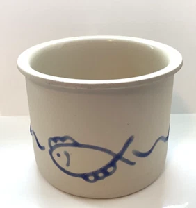 Vintage GABRIEL Sweden Ceramic Beige Blue Fish Jar Crock Pot 3 1/2" H - Picture 1 of 6