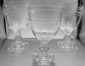 3 Vintage Clear Glasses~ Goblets Square Bottoms Wheat Trim 12 oz. - Picture 1 of 7