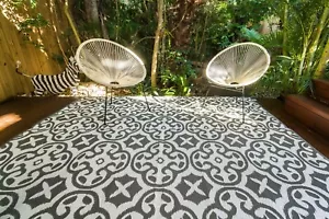 200 x 270cm Lisboa Grey/White Outdoor Plastic Rug/Mat Waterproof - Picture 1 of 5