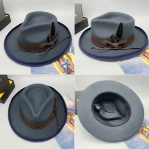 Vintage Fedora fester Wollfilz Panamahut klassisch Rancher für Herren Damen breite Krempe - Bild 1 von 12