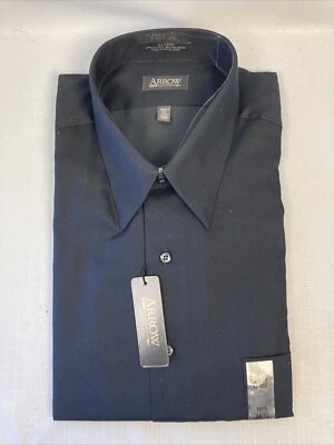 Mens Arrow Button Up Long Sleeve Dress Shirt Black Sz L 16 1/2 34-35 New In Bag - Image 1 of 4