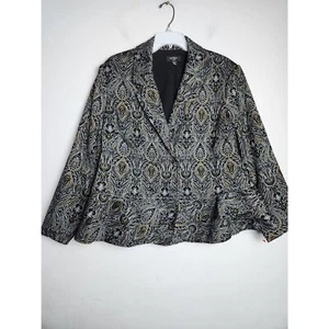 Lord & Taylor Women Blue/Black/Gold Tapestry Print 2 Button Blazer sized 14W - Picture 1 of 11