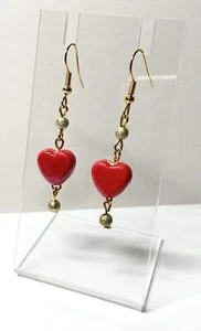 Red Heart Dangle Earrings | Gold Tone Hooks | Valentines Gift | Galentines BNWT - Picture 1 of 5