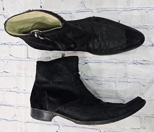 KENNETH COLE MENS SIZE 12 Black Boots Real Fur Leather Made In Italy VINTAGE - Picture 1 of 13