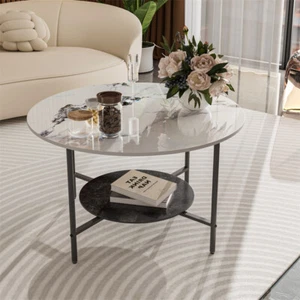Large Round Marble Coffee Table Glossy Accent Table with Thicken Aluminum Leg AU - Picture 1 of 16
