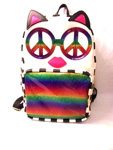 Betsey Johnson Backpack Peace Rainbow Cat Hippie  Super Cute VGC - Picture 1 of 7