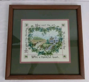 Needlepoint Cross-stitch Picture Framed Granny Cottagecore Shabby Chic Country - Picture 1 of 8