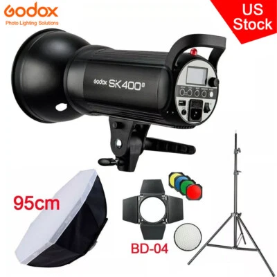 US Godox SK400II Monolight Studio Flash Light+BD-04+95cm Softbox 2m Stand Kit - Image 1 of 4