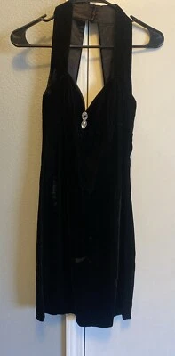 Vestido Halter Vintage Jessica McClintock Gunne Sax Talla 5/6 Terciopelo Negro EE. UU. Foto 1 de 4
