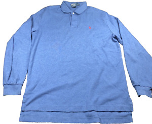 Vintage POLO RALPH LAUREN Shirt Mens L Blue Long Sleeve Rugby 100% Cotton Pony