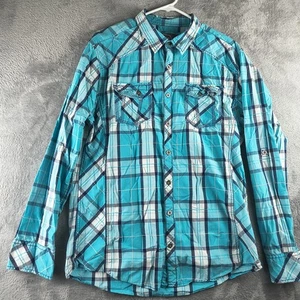 Buckle BKE Standard Fit Men’s XL Plaid Button Up Long Sleeve Shirt Blue White - Picture 1 of 12
