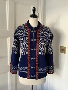 VINTAGE GANN SPORTLICHE NORWEGEN MARINEBLAU REINE WOLLE DAMEN NORDIC CARDIGAN 40/M - Bild 1 von 14