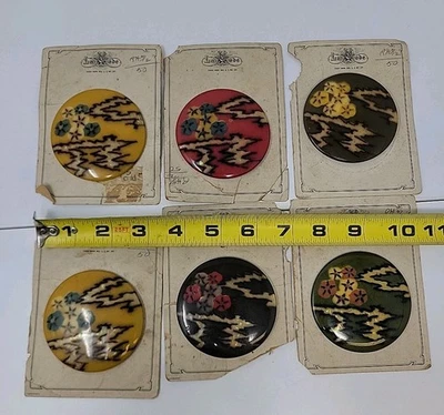 1950s Vintage La Mode Germany Oversized 2" Picture Buttons – Set of 6 Floral Ika - Image 1 of 4