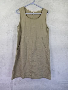Jumping Ships Khaki Size 10 Pinafore Dress 100% Pure Irish Linen Made In England - Picture 1 of 15