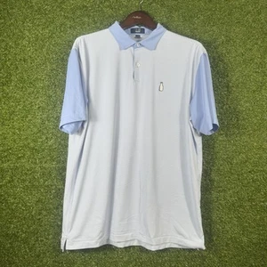 Dunhill Links Shirt Mens Large Golf Polo Blue Striped Short Sleeve - Picture 1 of 9