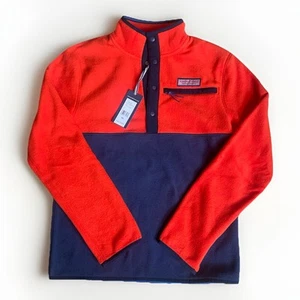 Vineyard Vines Quarter Snap Jacket Mens XS Orange Blue Shep Pullover Hoodie NWT - Picture 1 of 7