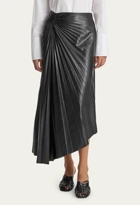 ALC Tracy Pleated Side‑Ruched Faux Leather Maxi Skirt Black US 10 A‑Line Chic - Picture 1 of 15