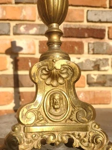 Gothic Revival 17-in Brass Jesus Mary & Joseph 3 Side Antique Church Candlestick - Picture 1 of 20