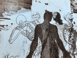 THE CREATION OF THE HUMAN RACE surrealer DRUCK Vintage mit SKELETT - Bild 1 von 5