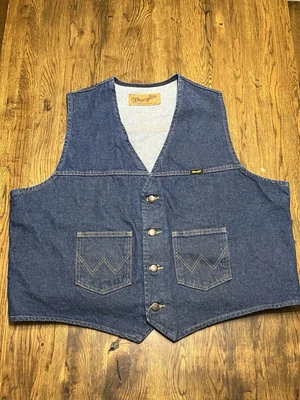 Vintage Wrangler Vest Mens XL / XXL? Blue Denim Jean Cowboy Western Sleeveless - Image 1 of 4