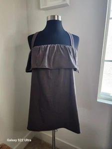 Cabi Brown Ruffle Relaxed Halter Top. Soft Cotton, Stetchy. Tunic Length - Picture 1 of 7