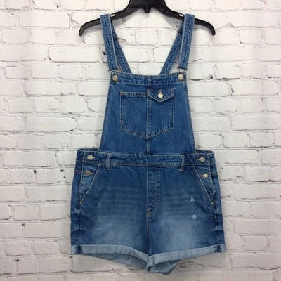 Pantalones cortos con tirantes Bershka Denim para mujer talla L azul desgastado puños boho festival Foto 1 de 4