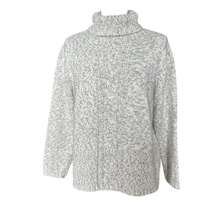 Carolyn Taylor Essentials Cable Knit Turtleneck Sweater Gray White M - Picture 1 of 4