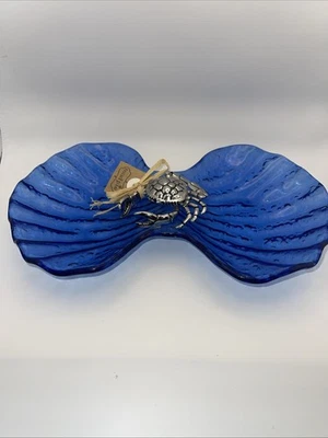 Plato aperitivo de vidrio azul cangrejo plateado Mudpie 2013 12 pulgadas Foto 1 de 4