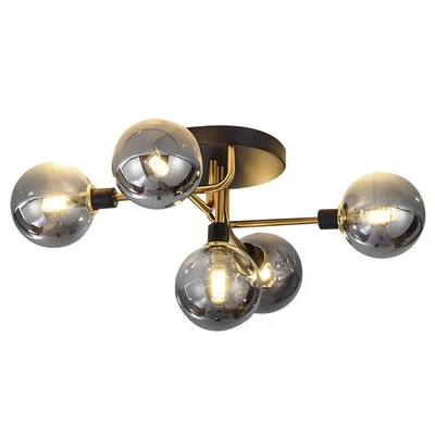 Mid Century Brass Flush Mount Ceiling Light - Modern Brushed Gold 5-Light Smo... - Image 1 of 4