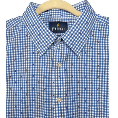 Stafford Travel Performance Super Shirt Regular Fit Men Sz 17 32-33 Gingham Bird - Image 1 of 4