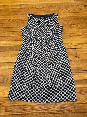 Vestido con volantes para mujer Adrianna Papell talla 8 azul con lunares blancos hasta la rodilla Foto 1 de 4
