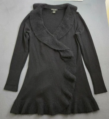 White House Black Market Women M Black Sweater Rabbit Hair Blend Open Cardigan - Image 1 of 4