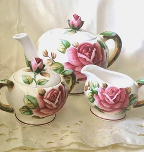 VTG Lefton Teapot Set Regal Rose 1950 Kitchen Japan Hand Painted #6969-70 Gift - Picture 1 of 12